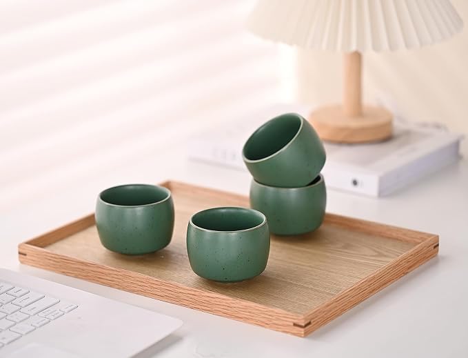 Rural Style Small Ceramic Espresso Cups Set of 4 Coffee Mugs 5oz Green | Tea - Image 7
