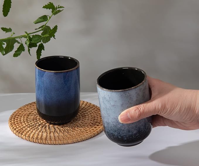 Japanese Sushi Yunomi Tea Cups Set of 2, Handle-less Ceramic Tea cups, - Image 3