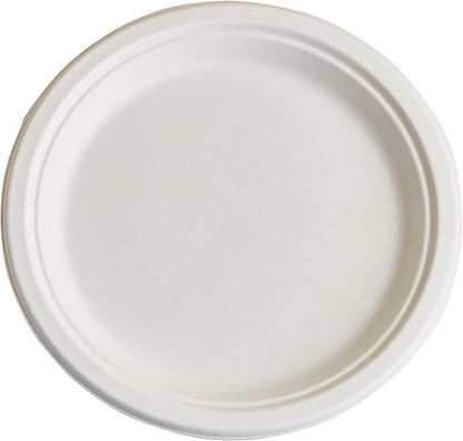 CIAO! 9" Heavy Duty Plate 100% Compostable PFAS Free Unbleached Bagasse Natural White (Pack of 500)