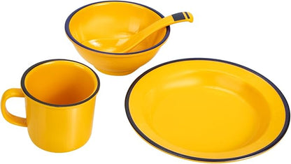 ERINGOGO Dinnerware Yellow Asian Style Rice Soup Bowls Plates Lightweight Tableware for Indoor Outdoor Use Easy to Clean and Portable