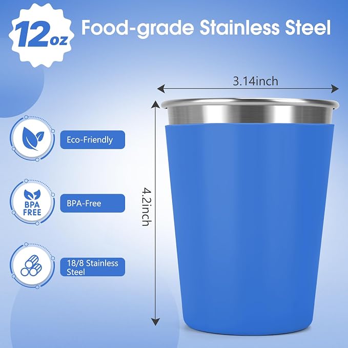 Stainless Steel Cups for Kids and Toddlers Stackable, 12oz Stainless Steel Kids - Image 2