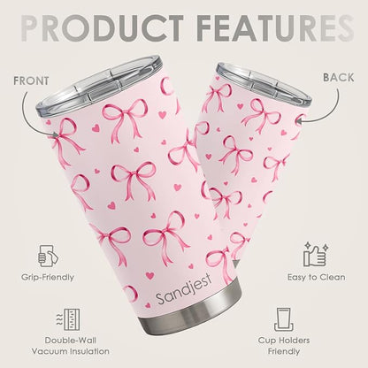 SANDJEST Bow Tumbler 20oz Stainless Steel Insulated, Travel Coffee Cup - Image 2