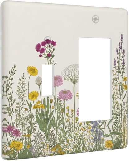 Light Switch Cover Wildflower Botanical Plant Herbs Flower 2 Gang Toggle Rocker Combo Socket Cover Wall Plates Decorative Switch Plates and Outlet Covers for Bathroom Livingroom Decor