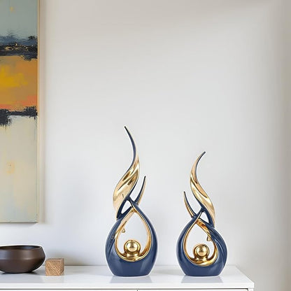 XMGZQ Gold Ceramic Abstract 2 Piece Statue Set,Mid Century Modern Abstract Art Home Decor Statue Mantelpiece on Unique Shelf Decor, TV Cabinet Divider Table top and Dining Table Centerpiece (Blue)