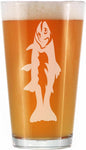 Bevvee Trout - Pint Glass for Beer - Trout Fishing Gifts for Fisherman - Fun Fish Cups & Lake House Decor - 16 oz