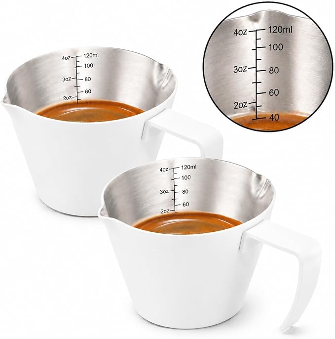 2Pc Espresso Measuring Cups, Double Spouts Stainless Steel by Hofoby