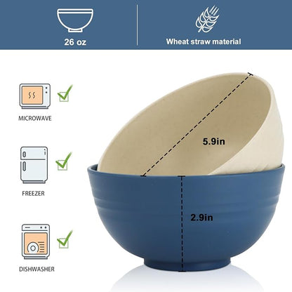26 oz Wheat Straw Bowls, Unbreakable Cereal Bowls Set of 6, Microwave & - Image 2