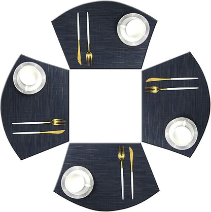 Wedge Placemats for Round Table Woven Vinyl Heat Resistant Washble Easy Clean Table Mats Set of 4（Navy）