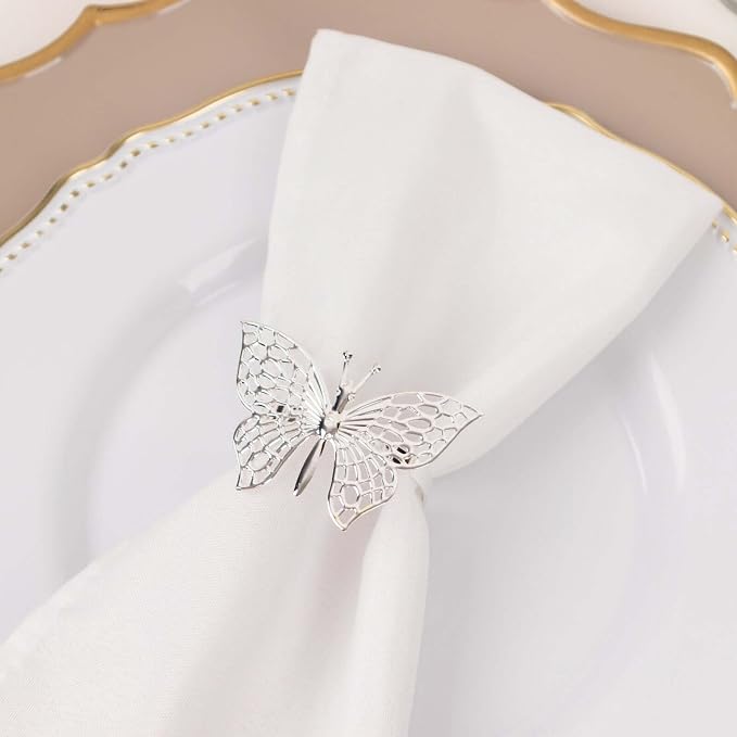 Efavormart 4 Pack | Metallic Silver Laser Cut Butterfly Napkin Rings, by efavormart