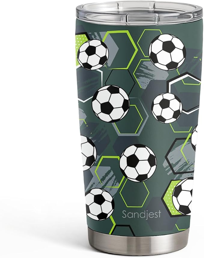 SANDJEST Soccer Tumbler Stainless Steel 20oz, Insulated Travel Coffee Cup by SANDJEST