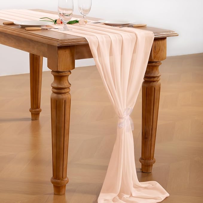 Beige Chiffon Table Runner Summer Boho Wedding Birthday Party Decor | 14ft - Image 4