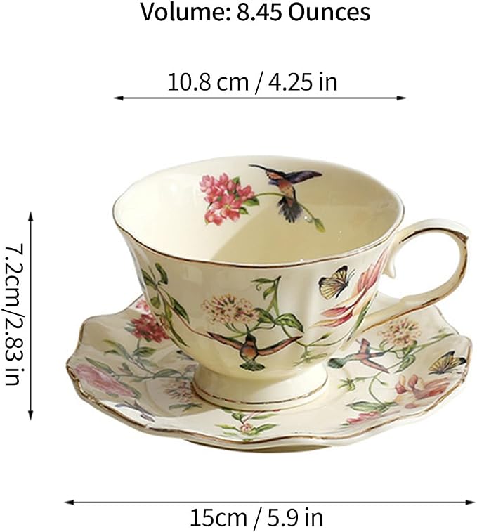 fanquare Vintage Spring Style Tea Cup and Saucer Set, 8 oz Porcelain Coffee Cup - Image 6