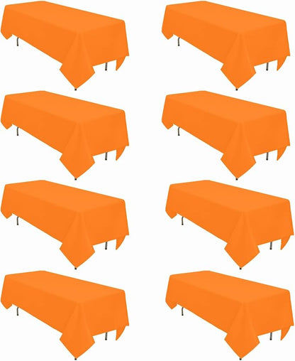 8 Pack Orange Tablecloth 60 x 102 Inch Rectangular Tablecloths for 6 Foot Rectangle Tables, Wrinkle Resistant Orange Table Cloth Washable Polyester Fabric for Buffet Wedding Party Banquet