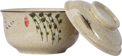 8 inch Retro Ceramic Ramen Bowl with Lid,Japanese Style Personalized Dinnerware For Noodle Rice Porridge Soup Fruit Salad (8inch, D)