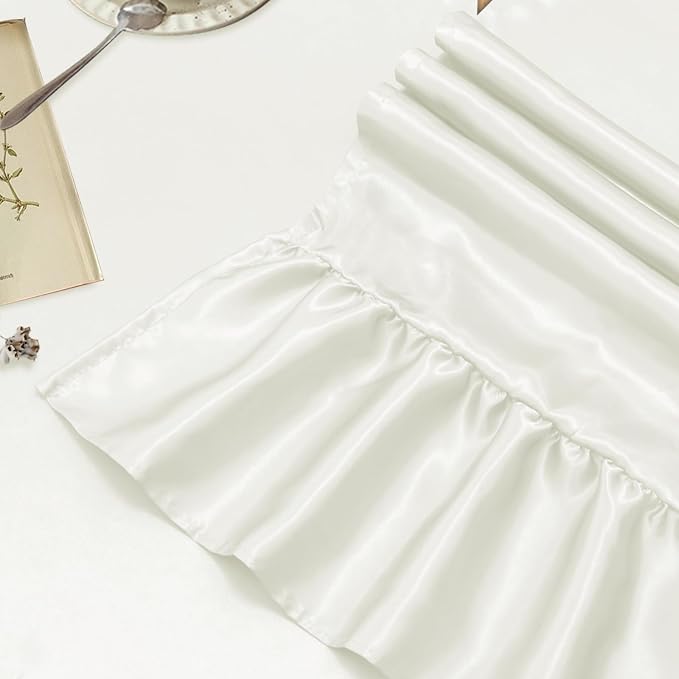 2 Pack White Satin Table Runner 12 x 108 Inch | Ruffle Design, Luxurious Dining - Image 4