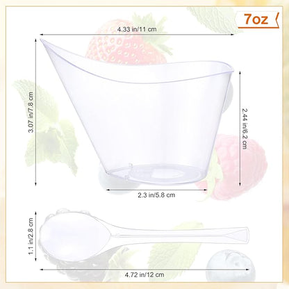 400 Pack Clear Plastic Dessert Cups with Tasting Spoons, Appetizer Cups Yogurt Parfait Bowls with Spoons for Party Supplies Catering Chocolate Desserts Buffet Food Display (7 oz)
