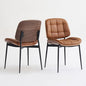 Mid Century Modern Dining Chairs with Walnut Grain Back, Brown Faux Leather Dining Room Chairs Set of 2, Checkered Soft Cushion Kitchen Chairs with Adjustable Foot Pads