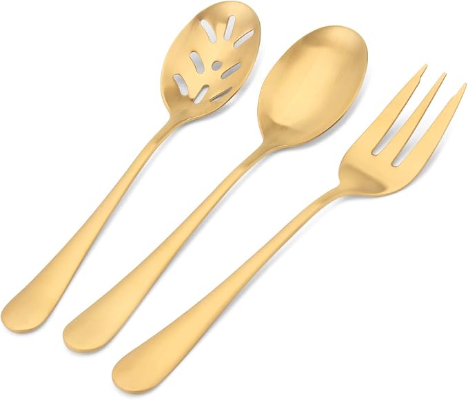 Matte Gold Serving Set，SHARECOOK 5-Piece 18/0 Stainless Steel Large Hostess Set - Image 3