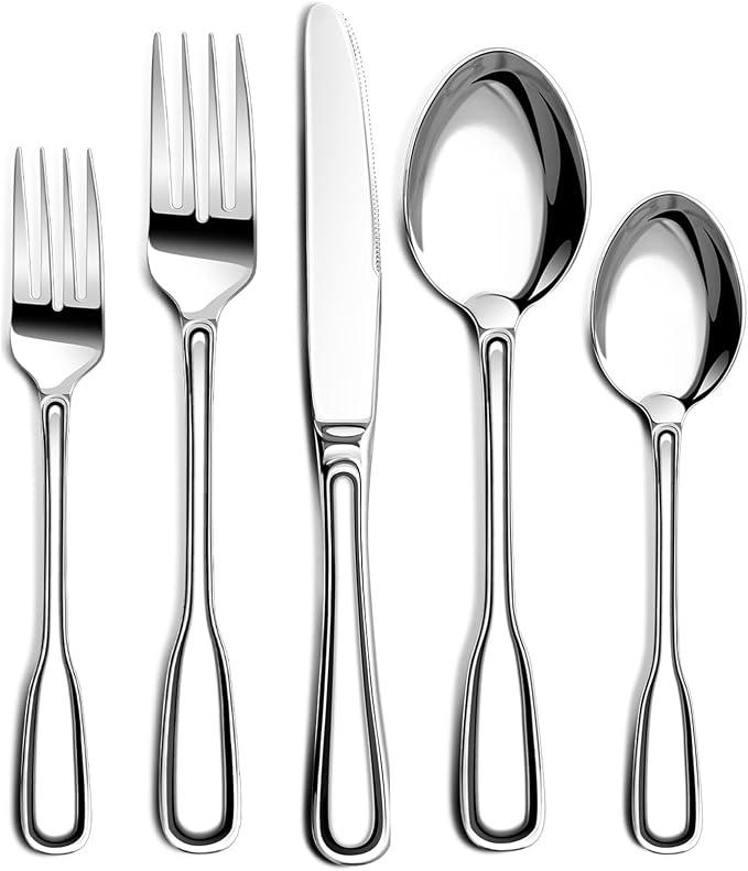 Silverware Set for 6, 30 Piece Boston Style Stainless Steel Flatware Set | by Nice+Kitchen