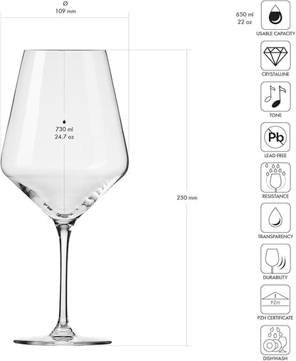 Krosno Crystal Red Wine Glasses | Set of 4 | 24.7 oz | Avant-garde Collection | Ideal for Home, Restaurant and Party | Dishwasher Safe | Lead-Free Crystal Glass