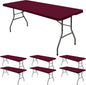 6 Pack Stretch Fabric Table Top Cap Cover, fits 6' Tables, Spandex Table Covers Washable Elastic Rectangle Tablecloth Protector for Indoor Outdoor Party Picnic Wedding, Wine Red, 30" W x 72" L