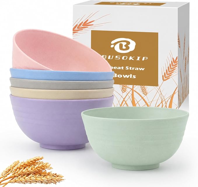 Cereal Bowls 26oz, Unbreakable & Lightweight Wheat Straw Bowls Sets of 6 by BUSOKIP