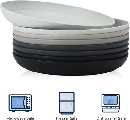 Homienly Wheat Straw Dinner Plates Set of 8-11 Inch, Alternative to Plastic, Microwave & Dishwasher Safe, Unbreakable Kids Plates with 4 Colors (Stone Grey)