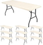 10 Pack Fitted Tablecloth for 8 Foot Rectangle Tables, Ivory Elastic Outdoor Picnic Table Cover, Washable Stretch Folding Table Cloths 8 ft for Camping Party Patio Kitchen Banquet, 30" W x 96" L