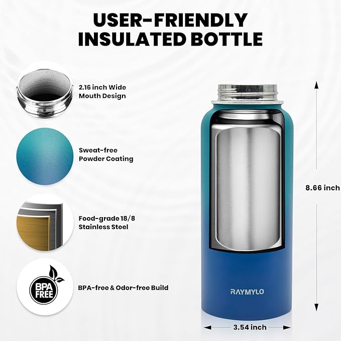 RAYMYLO Insulated Water Bottle 32 oz, Triple Wall Vacuum Stainless Steel | - Image 5