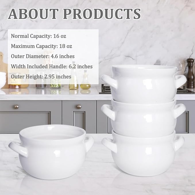 Vumdua Soup Bowls with Handles, 16 Oz Ceramic French Onion Soup Bowls - Image 2