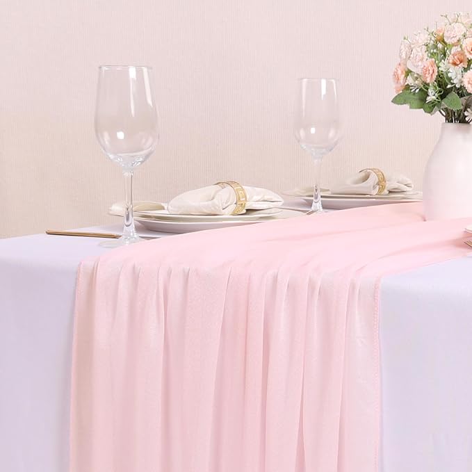 10FT Peach Pink Chiffon Table Runner 30x120 Inches Boho Rustic Sheer Fabric - Image 2
