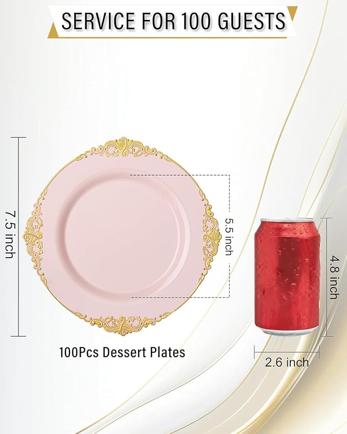 Nervure 100Pcs 7.5'' Pink Plastic Plates, Disposable Plates - Image 3