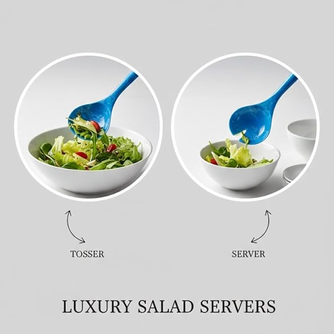 SS CRAFTS INDIA Premium 12" Ocean Blue Swirl Resin Salad Servers | Set of 2 - Image 5