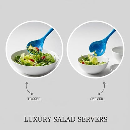 SS Craft Blue Marbled Resin Salad Server Set – Lightweight Serving Spoon & Fork - Image 5