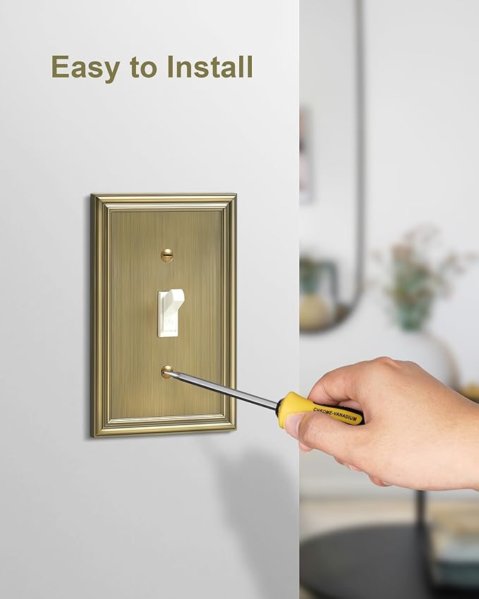 6-Pack Single Toggle Light Switch Cover Plate, Durable Solid Zinc Alloy Decorative Switch Plate Covers, Antique Brass 1 Gang Wall Plate, Corrosion Resistant