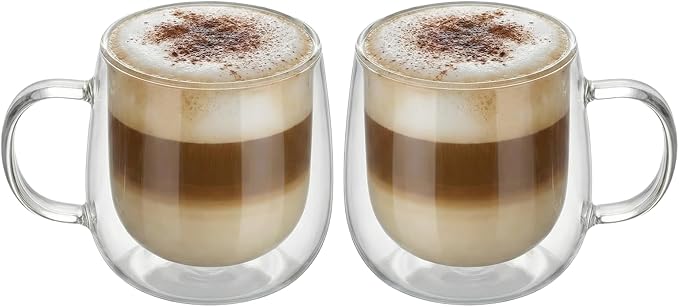 10oz Double Walled Glass Coffee Mugs Set of 2, Borosilicate Glass Cup, Heat & by BEoneBEwin
