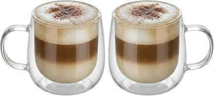 10oz Double Walled Glass Coffee Mugs Set of 2, Borosilicate Glass Cup, Heat & by BEoneBEwin