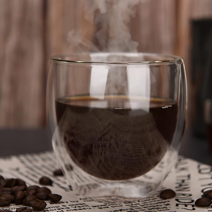 2pcs 8.5OZ/250ml Coffee Glasses Clear Insulated Coffee Mug, Glass Coffee Mug - Image 2