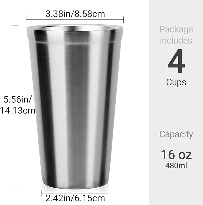 Beasea Stainless Steel Cups 16 oz, 4 Pack Stainless Steel Tumbler Stackable - Image 2