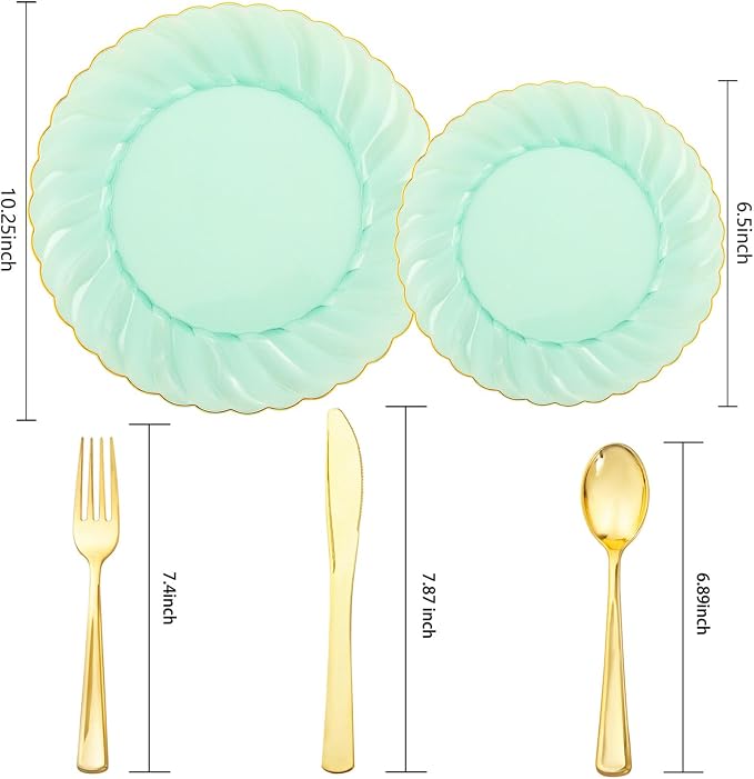 YOUBET 125PCS Clear Green Plastic Plates - Image 6