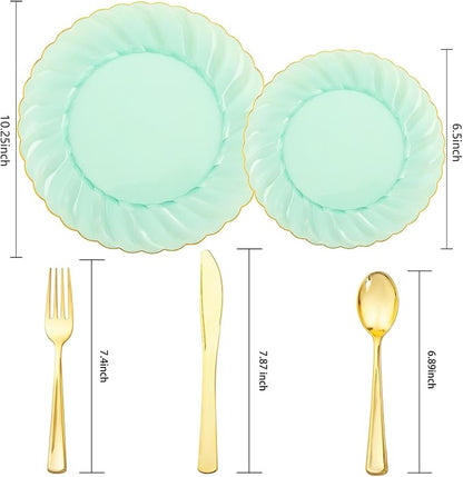 YOUBET 125PCS Clear Green Plastic Plates - Image 6
