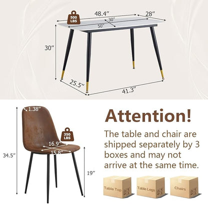 Small Dining Table Set for 4, Dining Room Table Set for 4, Sintered Stone Kitchen Table Top and Modern Chairs Set of 4 for Kitchen Dining Room, Small Space