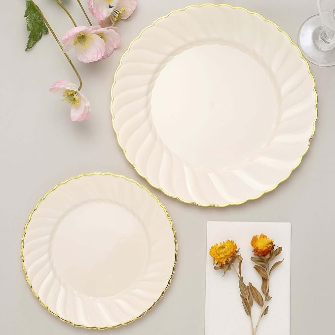 Efavormart 10-Pack 7.5" Ivory Vintage Plastic Salad Dessert Plates - Image 6