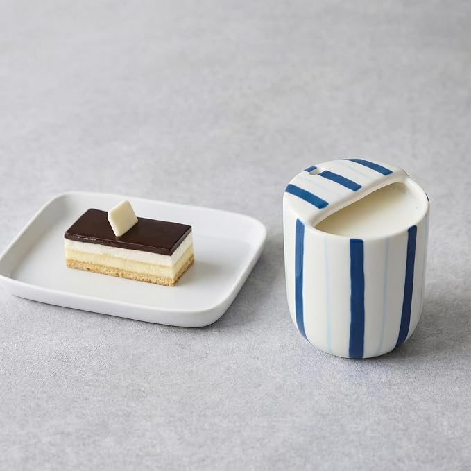 Ceramic Mug with Sip Hole 10 oz Deep and Light Blue Red Striped Ceramic Coffee - Image 4