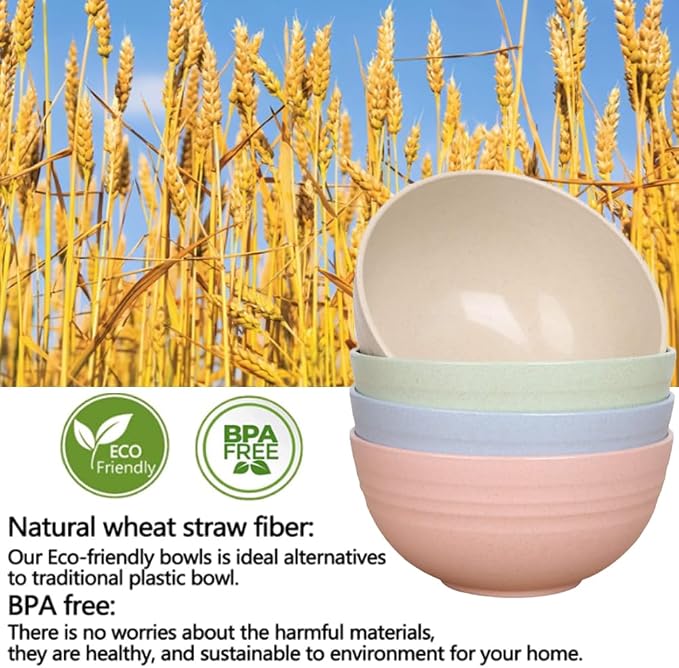 K Y KANGYUN Unbreakable Cereal Bowls - 24 oz Reusable Wheat Straw Bowl- Perfect - Image 6