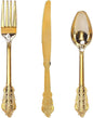 WDF 300 Pieces Gold Plastic Silverware Disposable - Heavy Duty Plastic Cutlery - Gold Silverware Sets Includes 100 Forks, 100 Spoons, 100 Knives for Valentine's Day