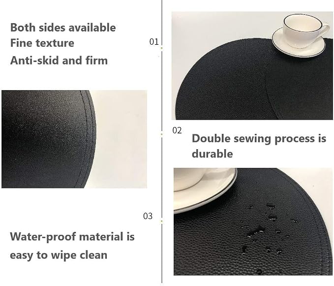Set of 8 Faux Leather Round Placemats and Coasters, Coffee Mats Kitchen Table - Image 2