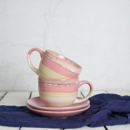 Bosmarlin Ceramic Cappuccino Cup and Saucer Set of 2, 10 Oz, Coffee Cups - Image 6
