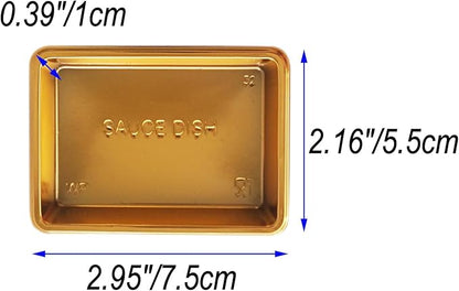 Disposable Small Sushi Tray, Plastic Mini Dipping Bowls, Tiny Serving Rectangle Plates, Soy Sauce Dishes, Seasoning Platter for Parties, BBQ, Home, Restaurant - 100PCS, Gold
