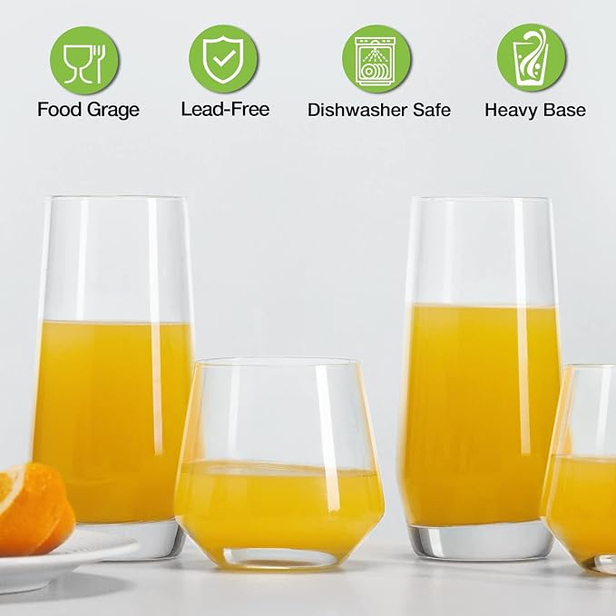 Mfacoy Drinking Glasses Set of 8-4 Tall Glass Cups 18 oz & 4 Short Stemless - Image 4